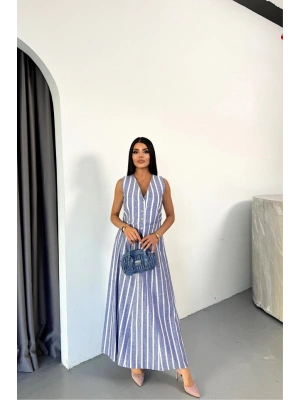 KETEN ÇİZGİLİ YELEK  UZUN ETEK TAKI  avi