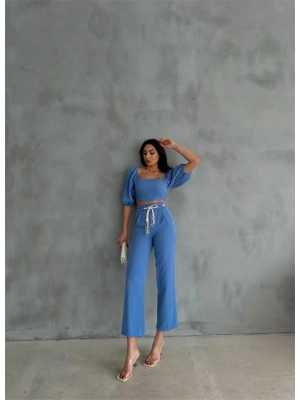 KETEN CROP KARPUZ KO BUZPANTOON HAIR KEERİ  avi