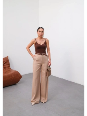 Keten Kemerli̇ Ve Dökümlü Palazzo Pantolon (Kemer Dahi̇l)