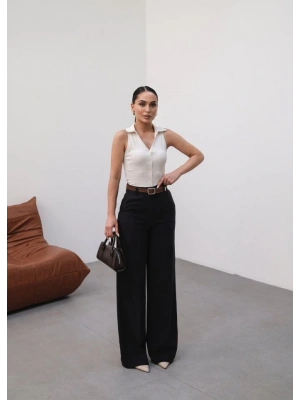 Keten Kemerli̇ Ve Dökümlü Palazzo Pantolon (Kemer Dahi̇l)