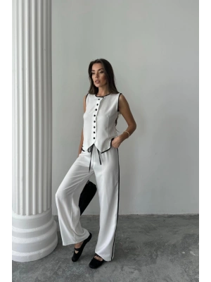 KETEN KENARARI BİYEİ YEEK  PANTOON TAKI  Beyaz