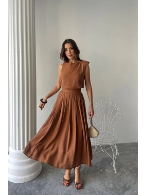 KETEN KOSUZ BUZ  MAXİ ETEK TAKIM  Kahverengi