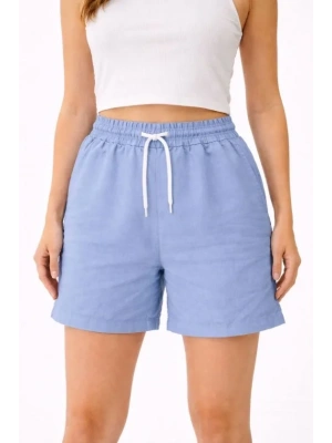 Keten Kumaş Cepli Rahat Kesim Bel astikli Şort  avi