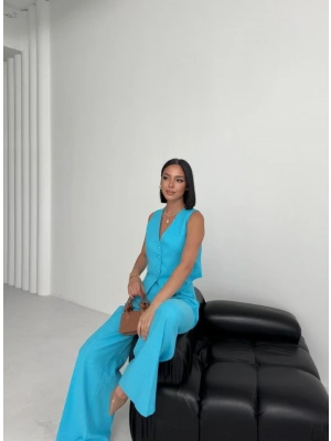 Keten Sirti Çapraz Geçi̇şli̇ Cepken Pantolon Takim