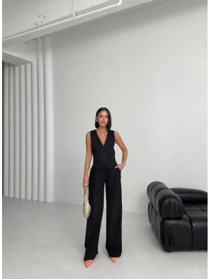 Keten Sirti Çapraz Geçi̇şli̇ Cepken Pantolon Takim