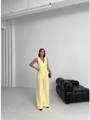 Keten Sirti Çapraz Geçi̇şli̇ Cepken Pantolon Takim