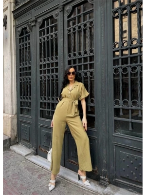 KETEN TULU BEL BAĞLAA DETAYLI  Yeşil