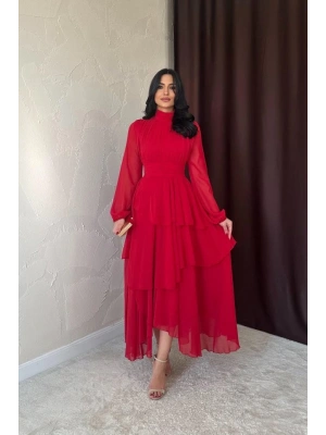 Kırmızı Bel Detaylı Elbise