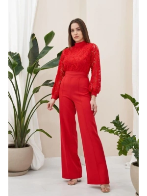 Kırmızı Üstü Dantel Tulum