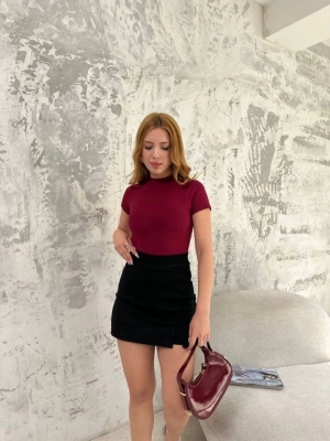 Kısa Kol Badi Bluz  Bordo