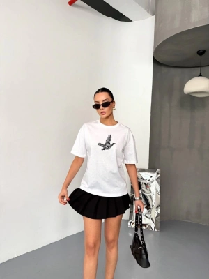 Kısa Kol Baskılı Tshirt  Beyaz