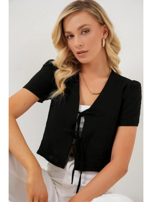 Kısa Kol Crop Bluz 958  Siyah