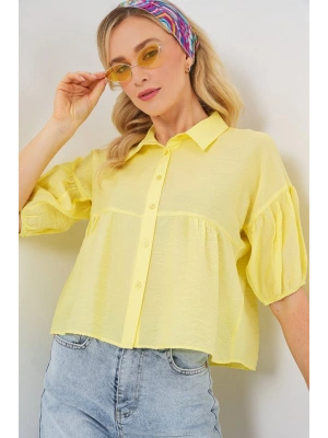 Kısa Kol Crop Gömlek 20335  Sarı