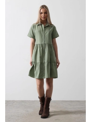 Kısa Kol Düğmeli Elbise  Haki