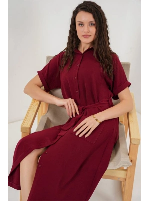 Kısa Kol Elbise 2214  Bordo