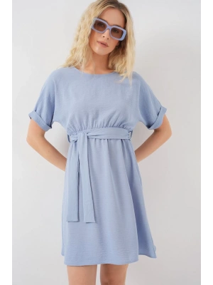 Kısa Kol Mini Ayrobin Elbise 2572  Mavi