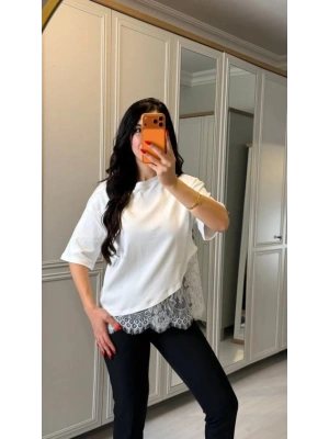 Kısa Kollu Bısıklet Yakalı Dantel Detaylı Vıskon ıkı ıplık Bluz