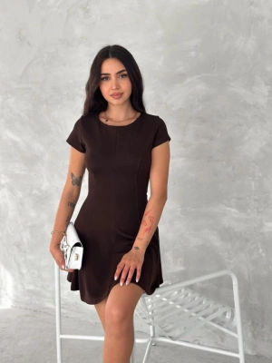 Kısa Kollu ini Elbise  Kahverengi