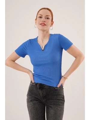 Kısa Kollu Yaka Detaylı Kaşkorse aks Bluz