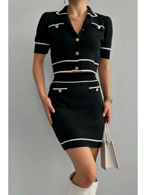 Kısa Triko Etekli Takım  SiyahKrem