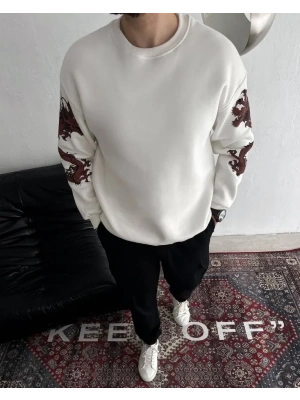 Kışlık Bisiklet Yaka Baskılı weathirt  Beyaz