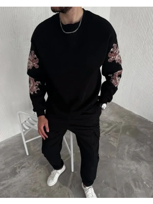 Kışlık Bisiklet Yaka Baskılı weathirt  iyah