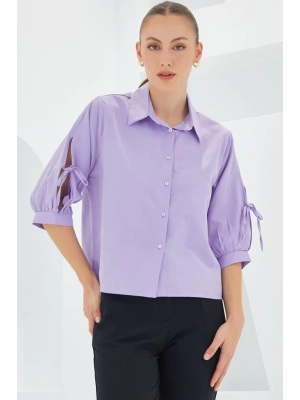 Kol Detaylı Lila Crop Gömlek 20246