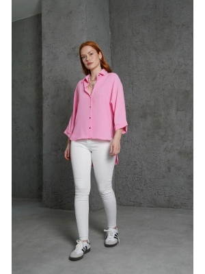 Kol Katlama Detaylı Pembe Gömlek