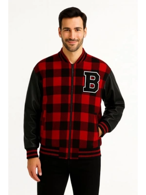 Kolları uni Deri Içi Astarlı Oduncu Kolej Içi Ceket  Bordo