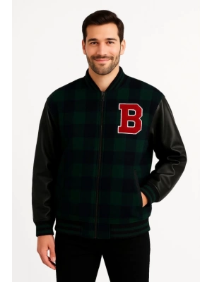 Kolları uni Deri Içi Astarlı Oduncu Kolej Içi Ceket  Haki