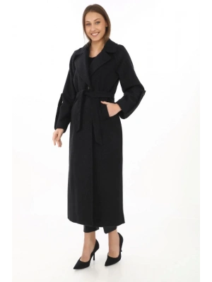 Kolu Apoletli Astarlı Kaşmir Kaşe Kaban  Siyah