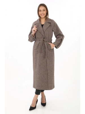 Kolu Apoletli Astarlı Kaşmir Kaşe Kaban  Vizon