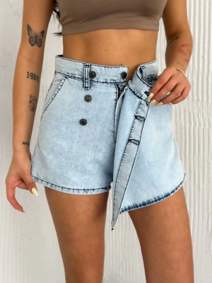 Kot Jeans Kesimetrik Kesim Cepli Şortlu Etek  Gri