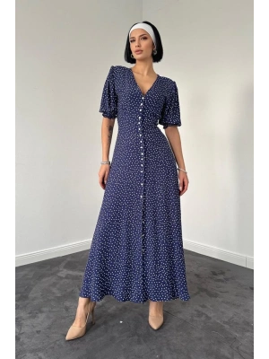 Lacivert Arka Ve Bel Ucu Gipeli Elbise