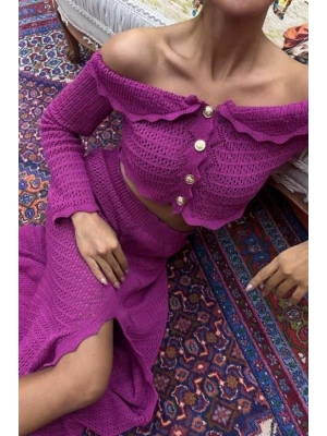 Madonna Yaka Derin Yırtmaç Etekli Şık Triko Takım 10099