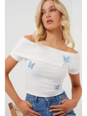 Madonna Yaka Kelebek Detaylı Bluz 957  Beyaz