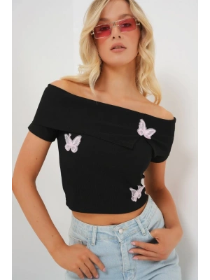 Madonna Yaka Kelebek Detaylı Bluz 957  Siyah