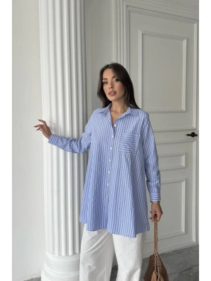 Mavi Çizgili Uzun Gömlek