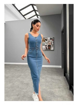 Mavi ikralı Kot Jile Elbise