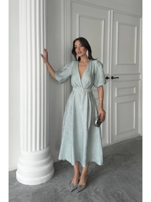 int Işıltılı Kemerli Kruvaze Elbise