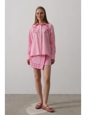 Nakış Detaylı Etekli Takım  Pembe