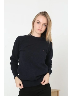 Nakış İşlemeli Peteli Triko Kazak  acivert