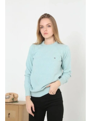 Nakış İşlemeli Peteli Triko Kazak  Mavi