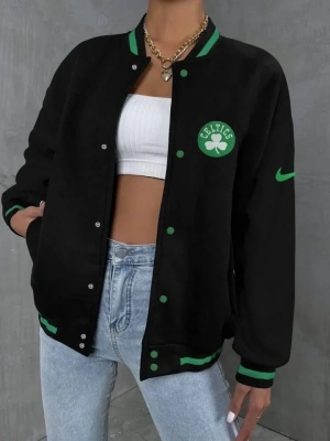 Nakışlı Dijital ırt Baskılı Üç İplik Oversize Kolej Ceket  iyah