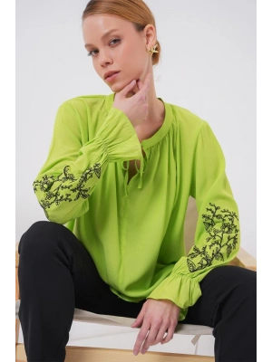 Nakışlı Örme Bluz 941  E.Yeşil