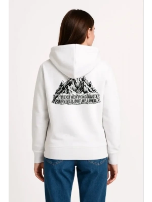 Nihilist Penguen Temalı Oversize Kapüşonlu weatshirt  Beyaz