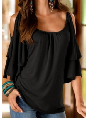 Omuz Detay Kolları Katmanlı Viskon Kumaş Bluz