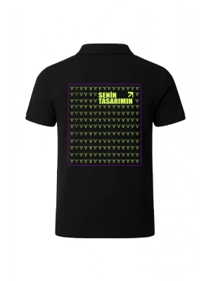 Ön Arka Polo Yaka Pike Peteklı Tişört  iyah