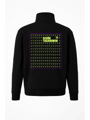 Ön Arka Yarım Fermuarlı Oversize Yakalı Basic weathirt  iyah