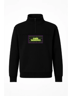 Ön Arka Yarım Fermuarlı Oversize Yakalı Basic weathirt  iyah